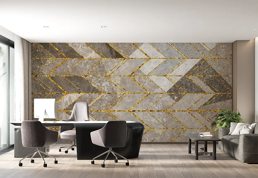کاغذ دیواری سه بعدی دفتر کار طرح هندسی راه راه